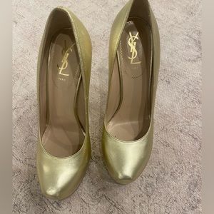 YSL TRIBTOO GOLD PUMPS SZ 39.5